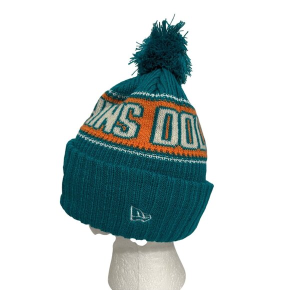 Miami Dolphins NFL New Era Knit Beanie W/Removeable Pom Football Fully Lined - Picture 4 of 9